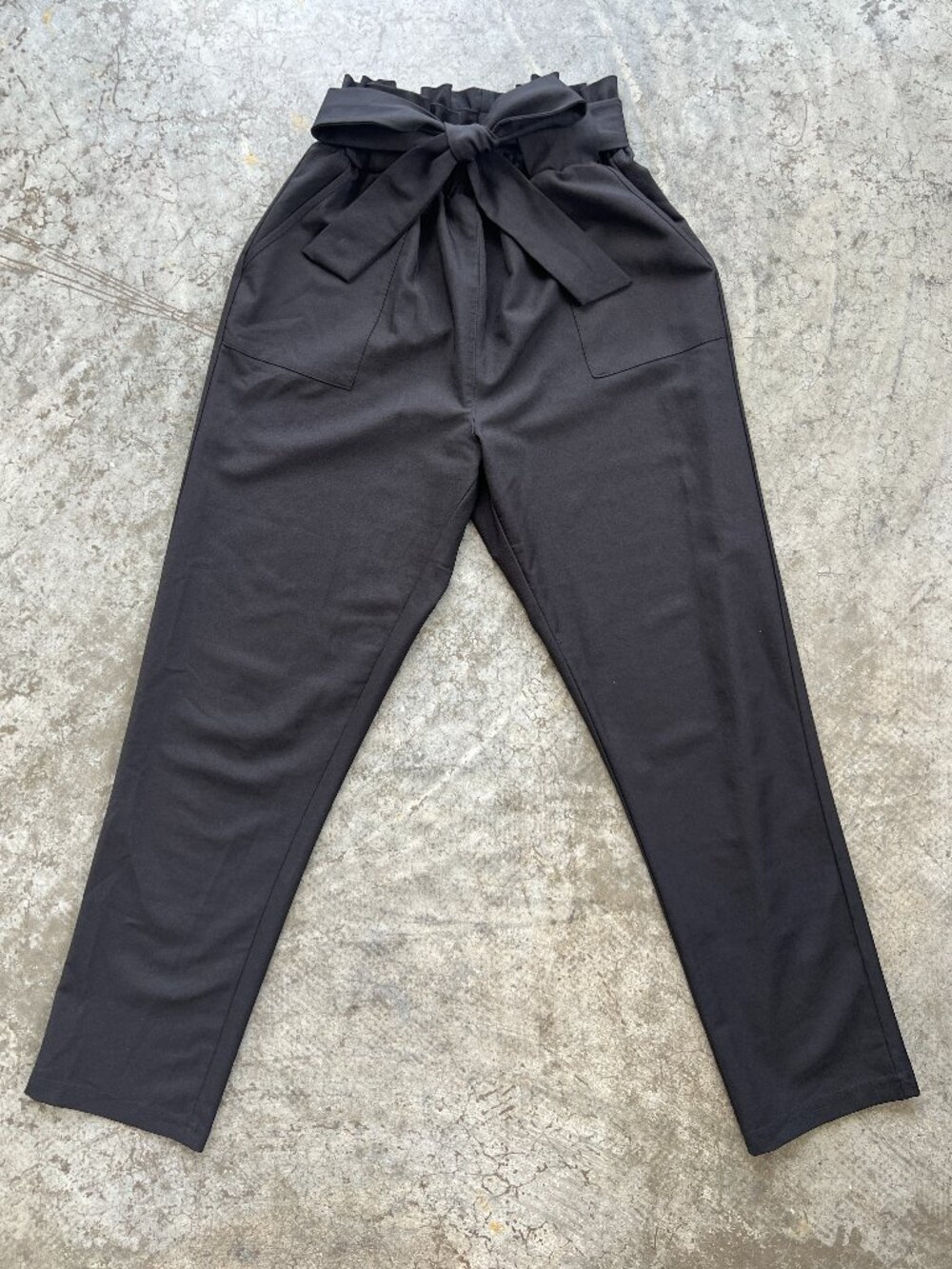 Grace Karin Black Paper Bag Pants Stretchy Elastic Waist Trousers Women's Medium